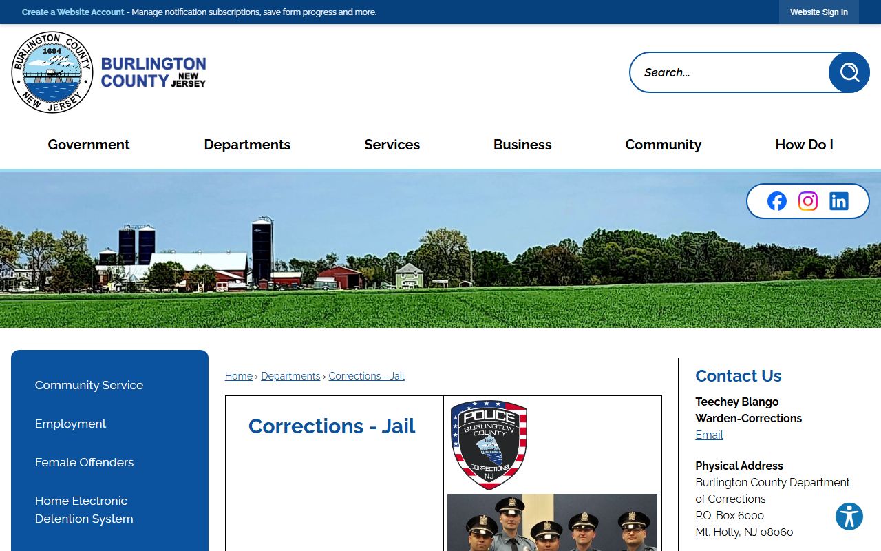 Burlington County inmate population corrections page